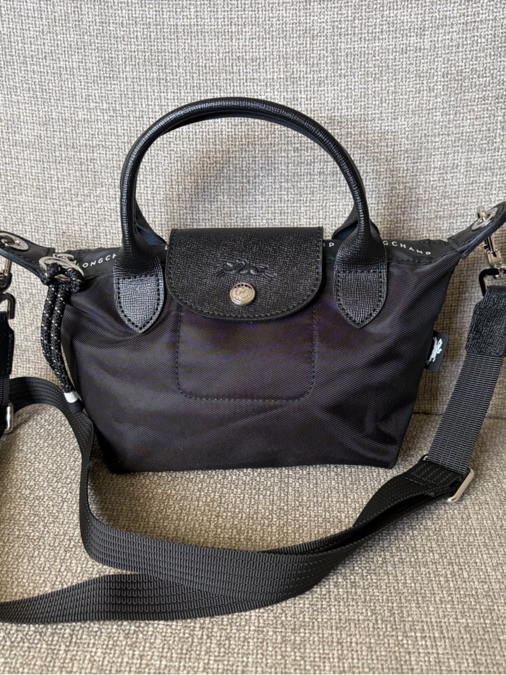 Black Mini Nylon Crossbody with Leather Trim